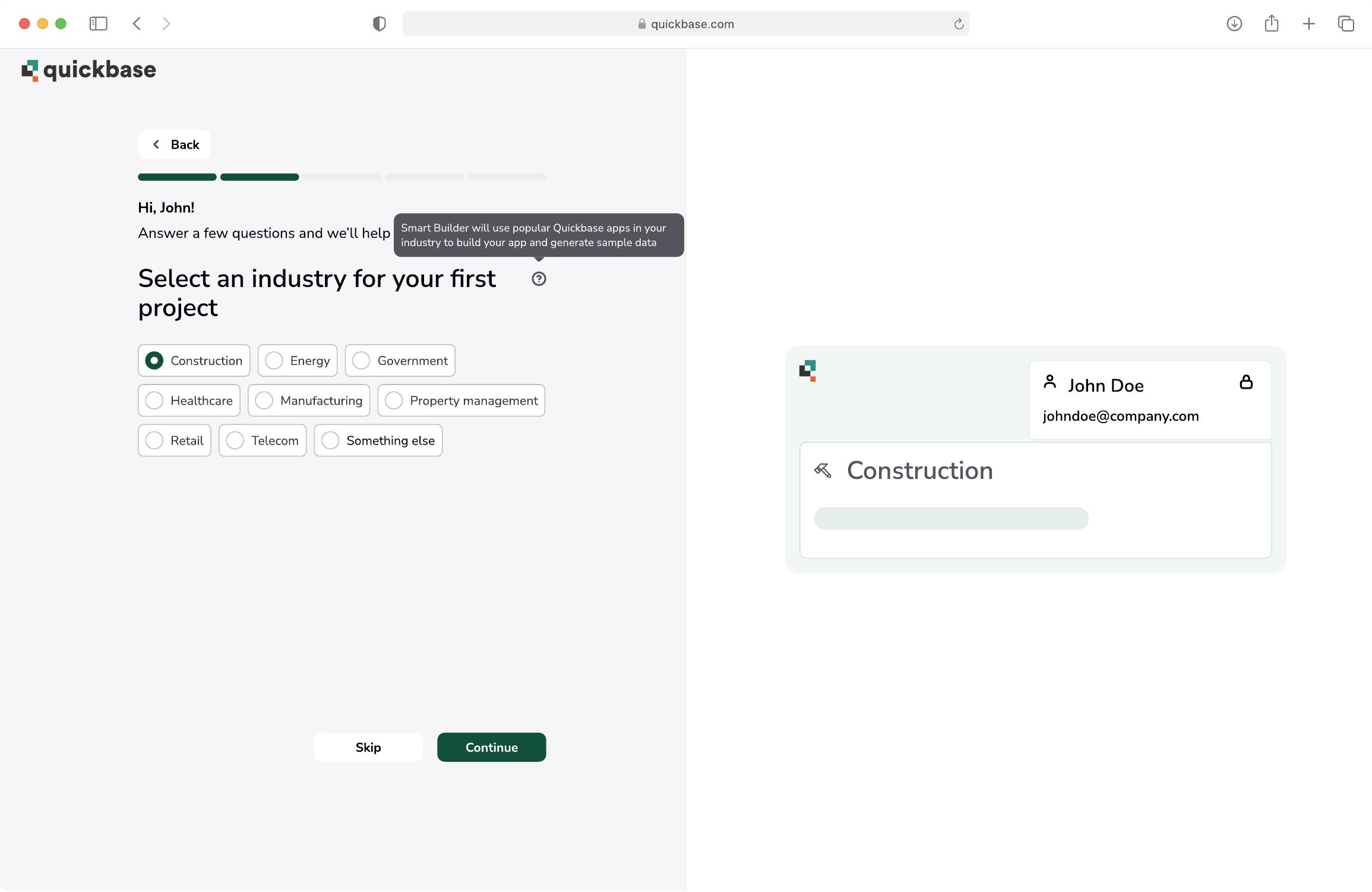 Final flow — industry selection.