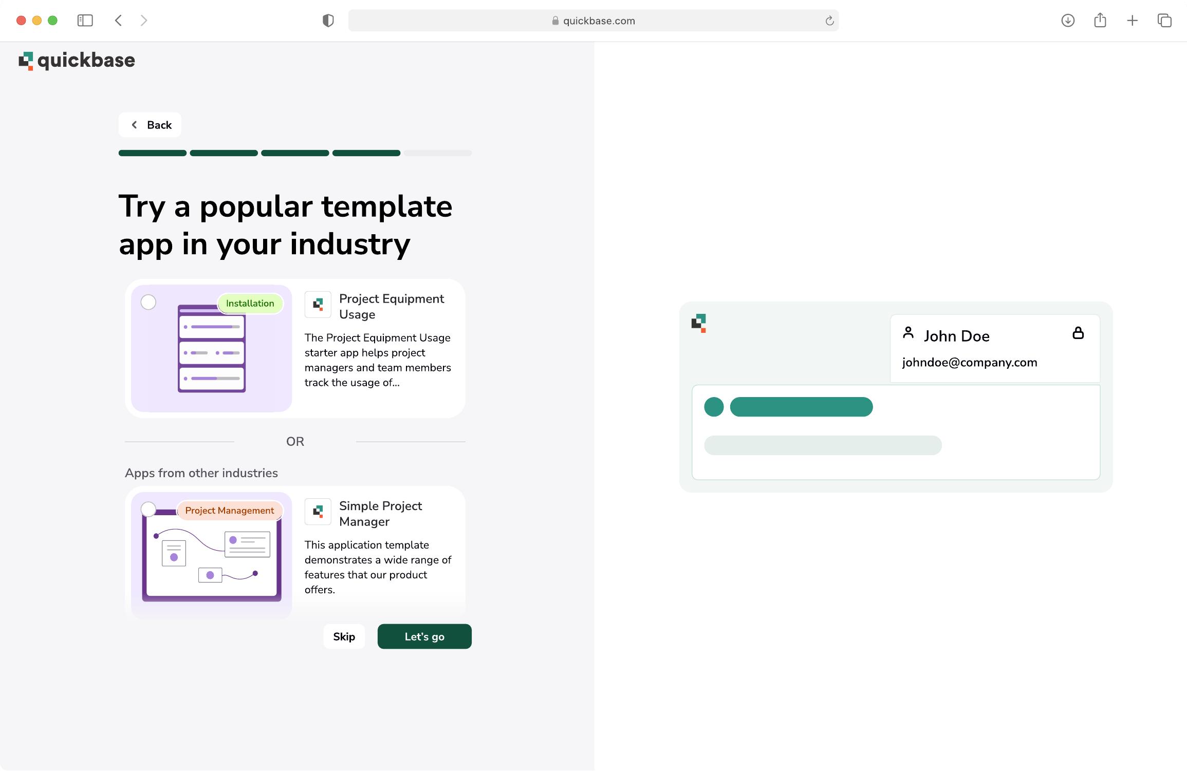 Final flow — template selection.